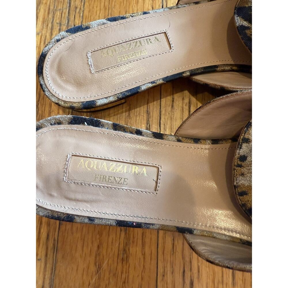 Aquazzura Mules Pointed Toe Slip-On Flat Gold Size 7.5 Women Powder Puff Pom Pom - Picture 6 of 12
